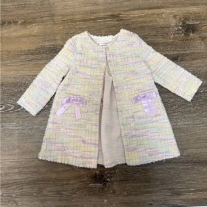 Bonnie Baby Pastel Tweed Coat with Lavender Bows